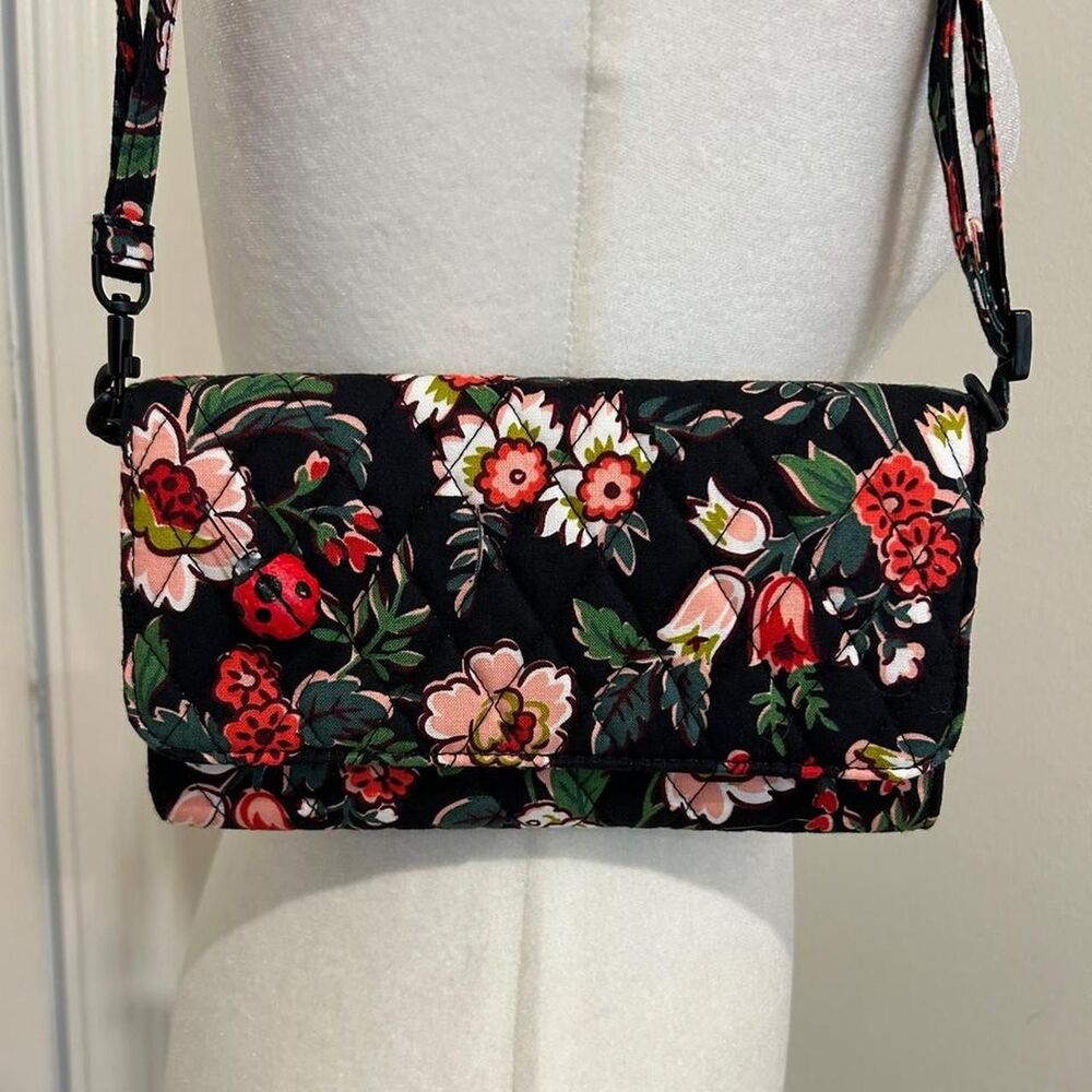 Vera Bradley quilted black floral crossbody bag
